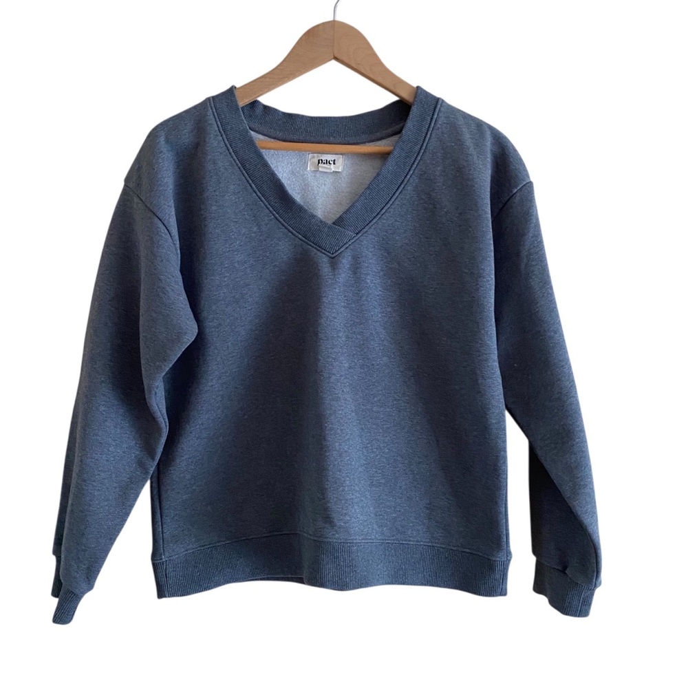 Pact Organic V Neck Cropped Sweatshirt Woman Medium Grey Coastal Capsule Comfy